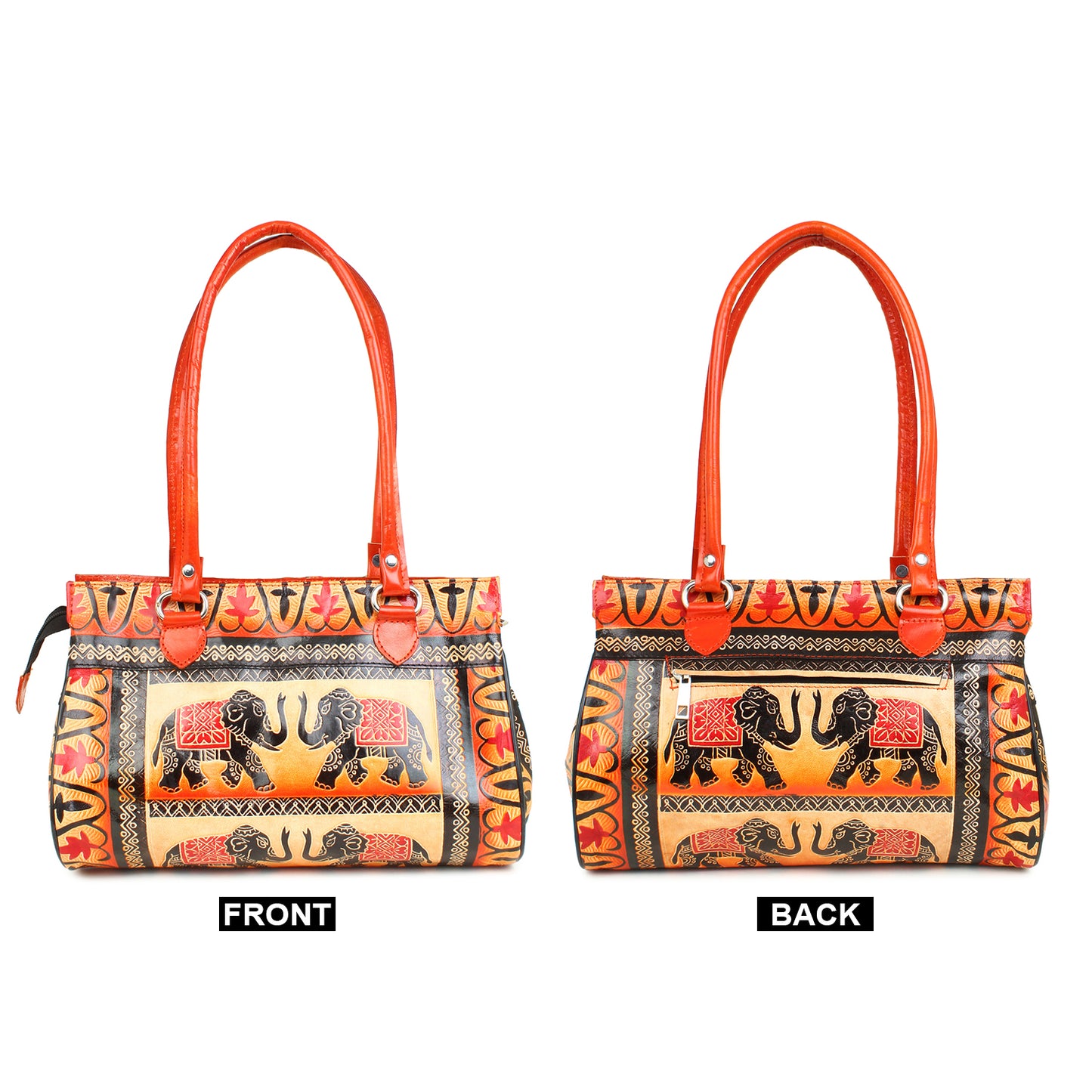 Crafts of India Royal Elephants antique Design 100% Genuine Pure Shantiniketan Leather Shoulder Bag
