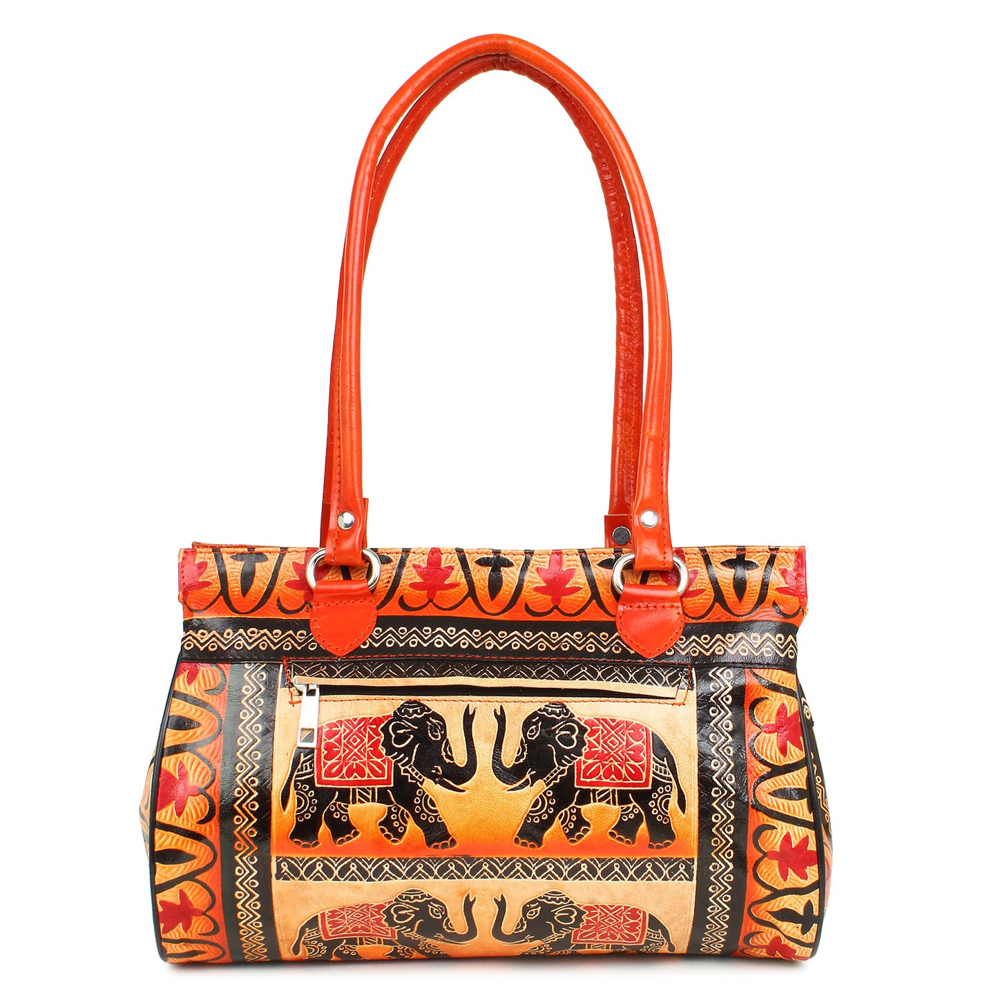 Crafts of India Royal Elephants antique Design 100% Genuine Pure Shantiniketan Leather Shoulder Bag