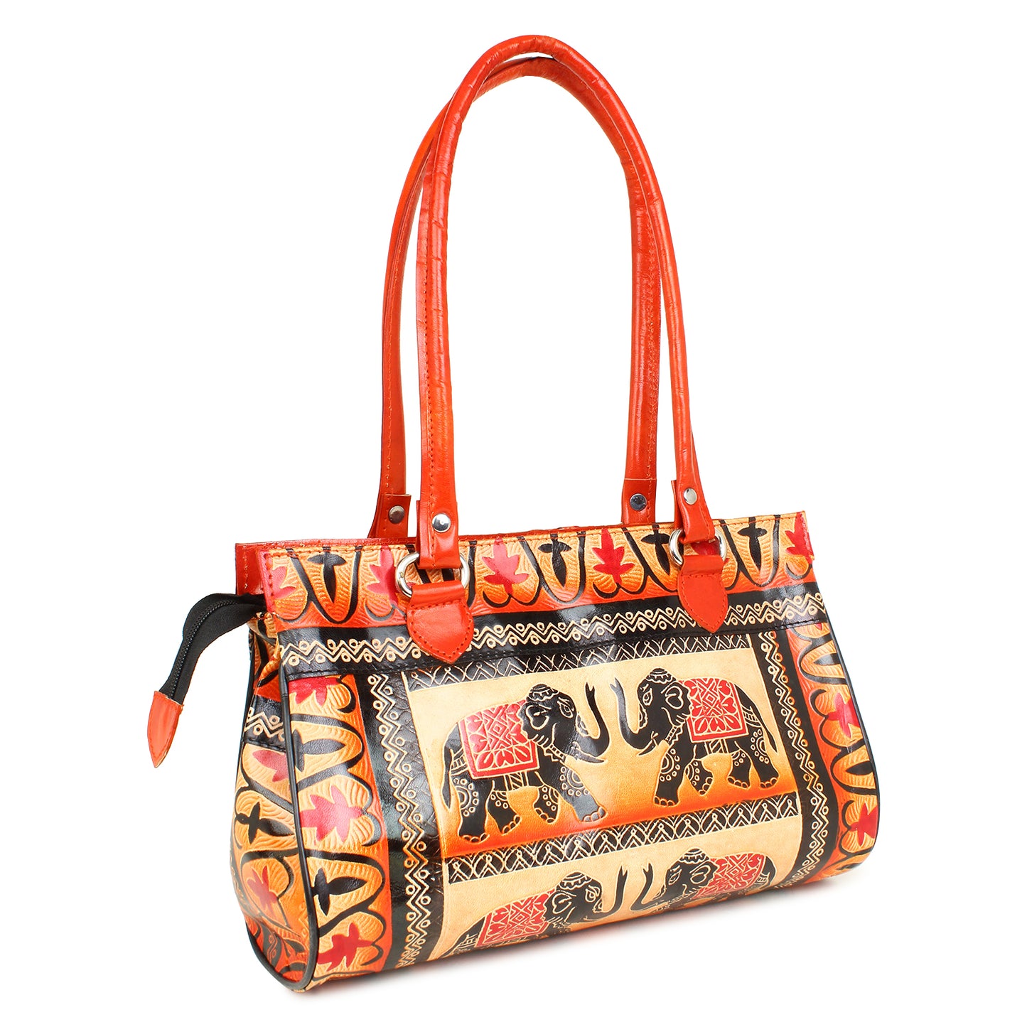Crafts of India Royal Elephants antique Design 100% Genuine Pure Shantiniketan Leather Shoulder Bag