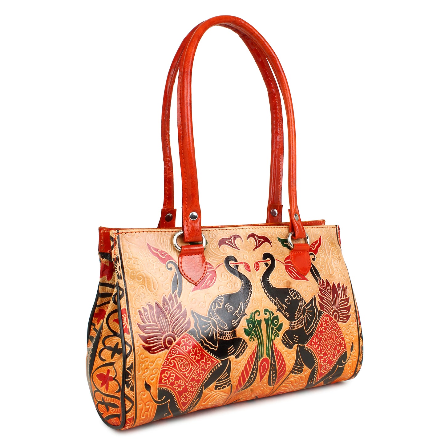 Twin Royal Elephants ethnic traditional 100% Genuine Pure Shantiniketan Leather Shoulder Bag