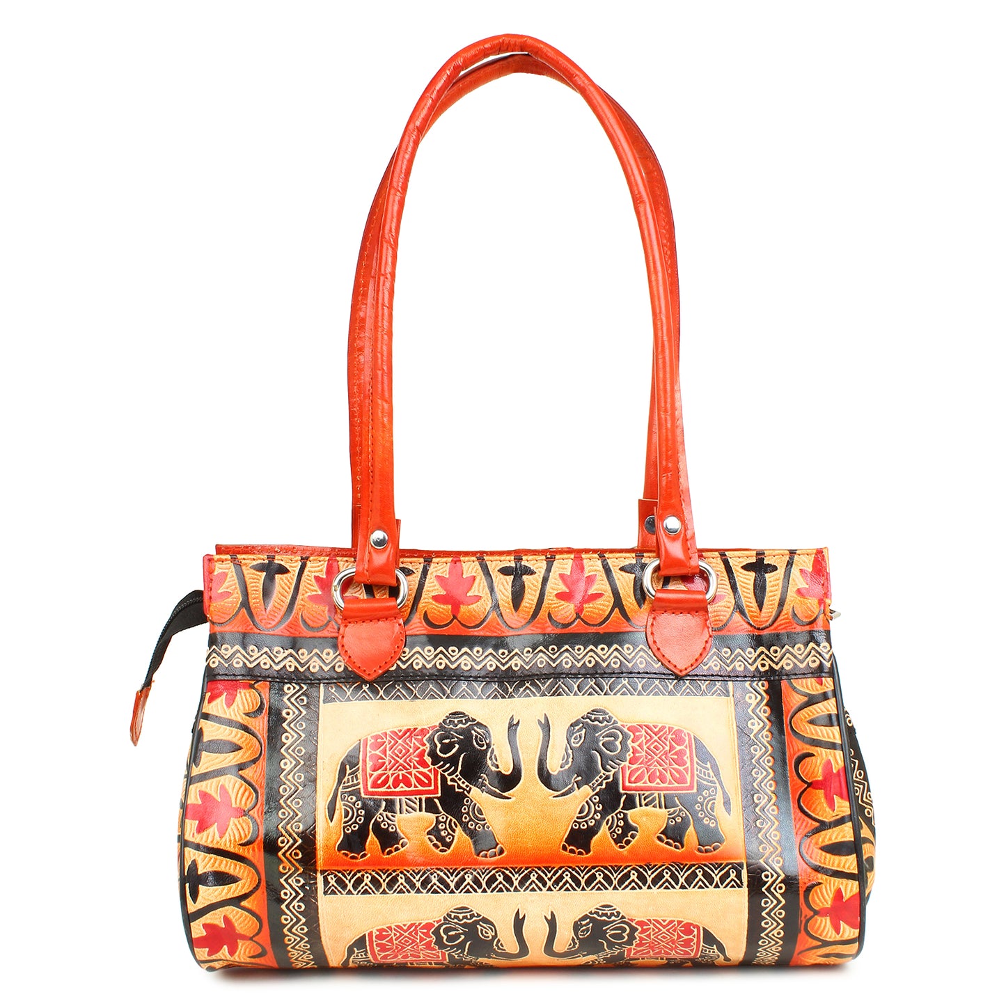 Crafts of India Royal Elephants antique Design 100% Genuine Pure Shantiniketan Leather Shoulder Bag