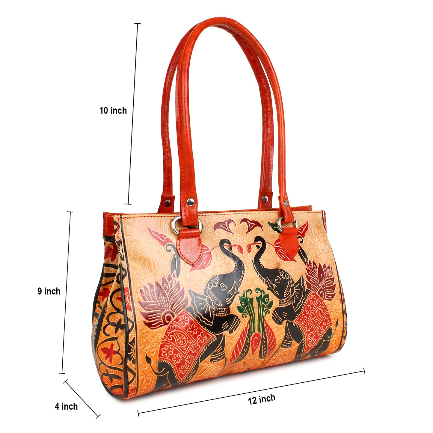 Twin Royal Elephants ethnic traditional 100% Genuine Pure Shantiniketan Leather Shoulder Bag