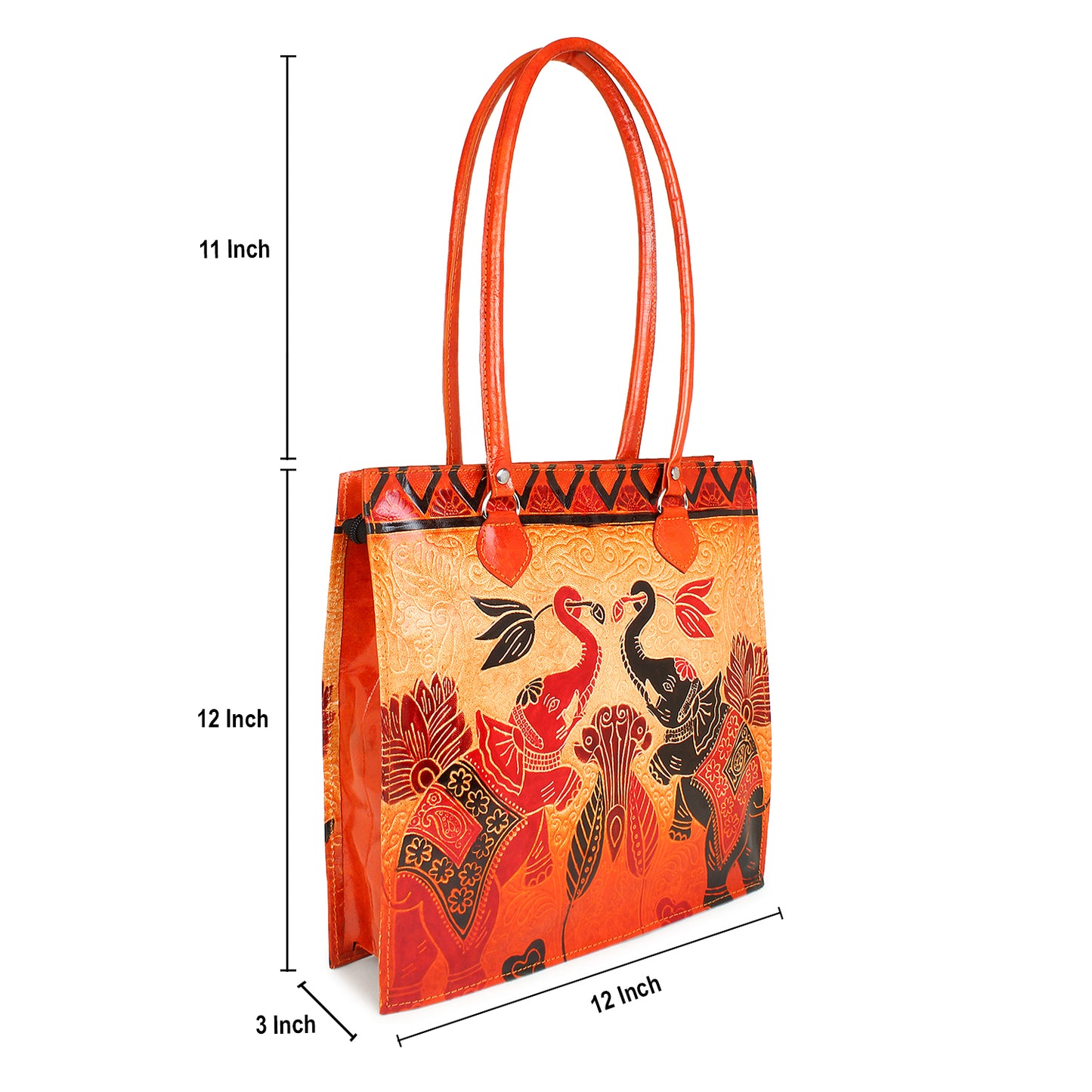 Twin Royal Elephants Design Ethnic Hand Embossed Shantiniketan Leather Indian Shoulder Bag
