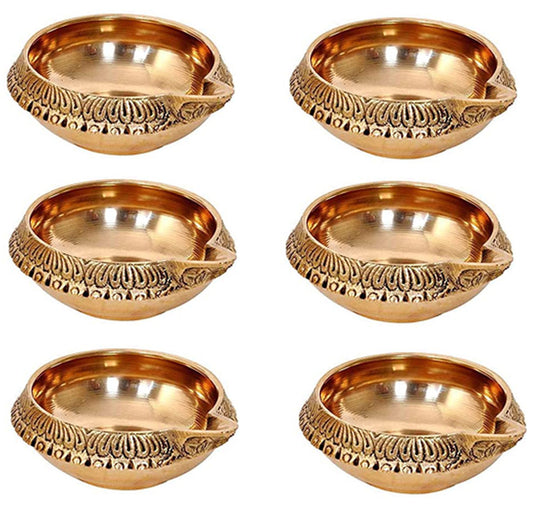 Crafts of India : 6 Pcs Kuber Diya Set for Diwali, Handmade Virgin Brass Oil Lamp for Deepawali Pooja, Vilakku for Puja, Deepawali Decoration