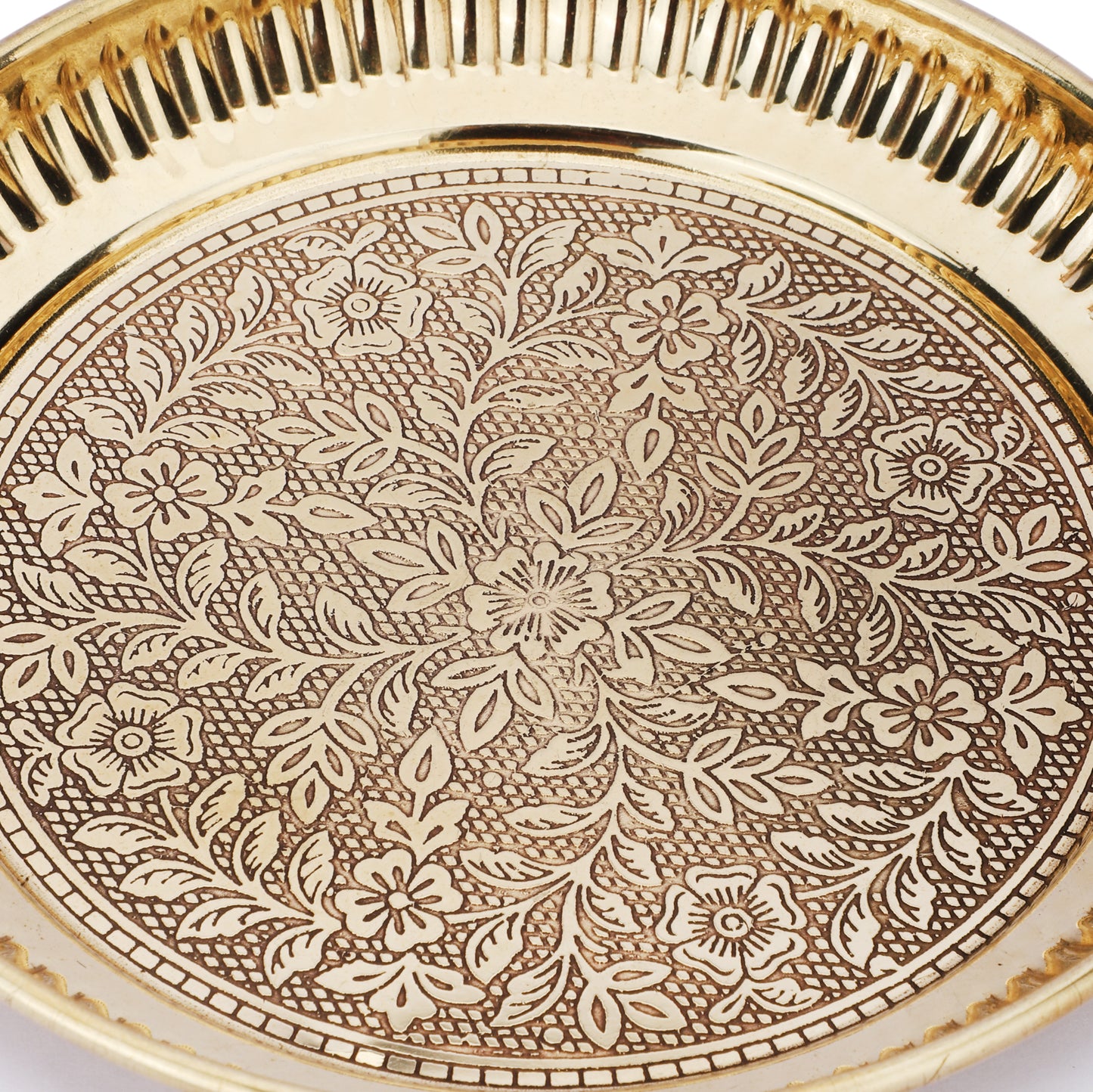 Crafts of India Brass Thali Set for Bhog to Kanha Thakur ji Indian Hindu God Rituals Puja Plate. Set of 4 Pieces, (Plate, Katori, Glass, Spoon)