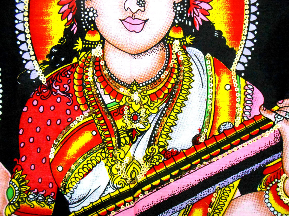 Goddess Saraswati Playing Veena Hindu Religious Batik Wall Hanging Tapestry30 x 40 Inches