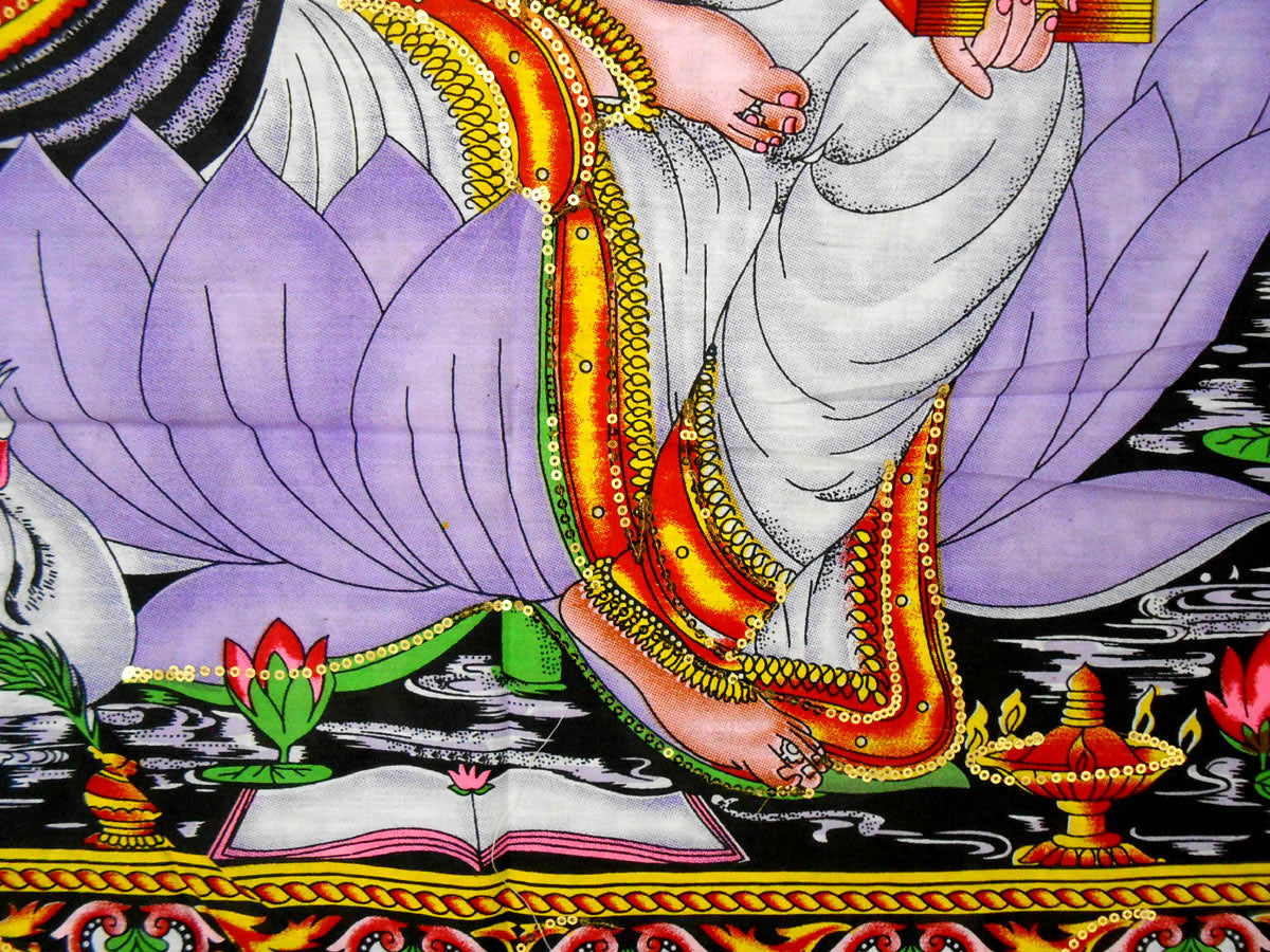 Goddess Saraswati Playing Veena Hindu Religious Batik Wall Hanging Tapestry30 x 40 Inches