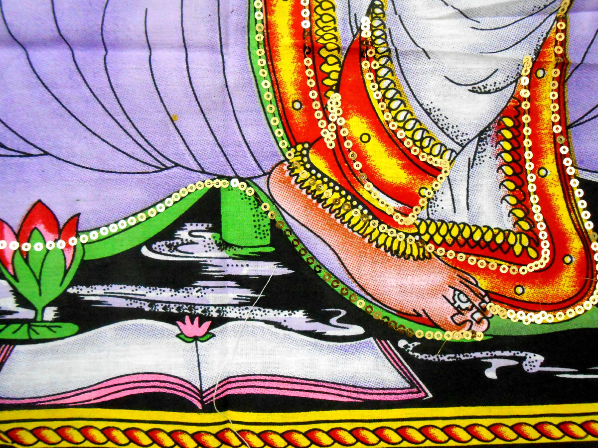 Goddess Saraswati Playing Veena Hindu Religious Batik Wall Hanging Tapestry30 x 40 Inches