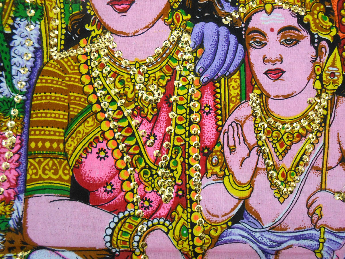 Shiva Family Batik Painting Wall Hanging Handmade Tapestry Cotton Religious God Ganesha 30 x 40"