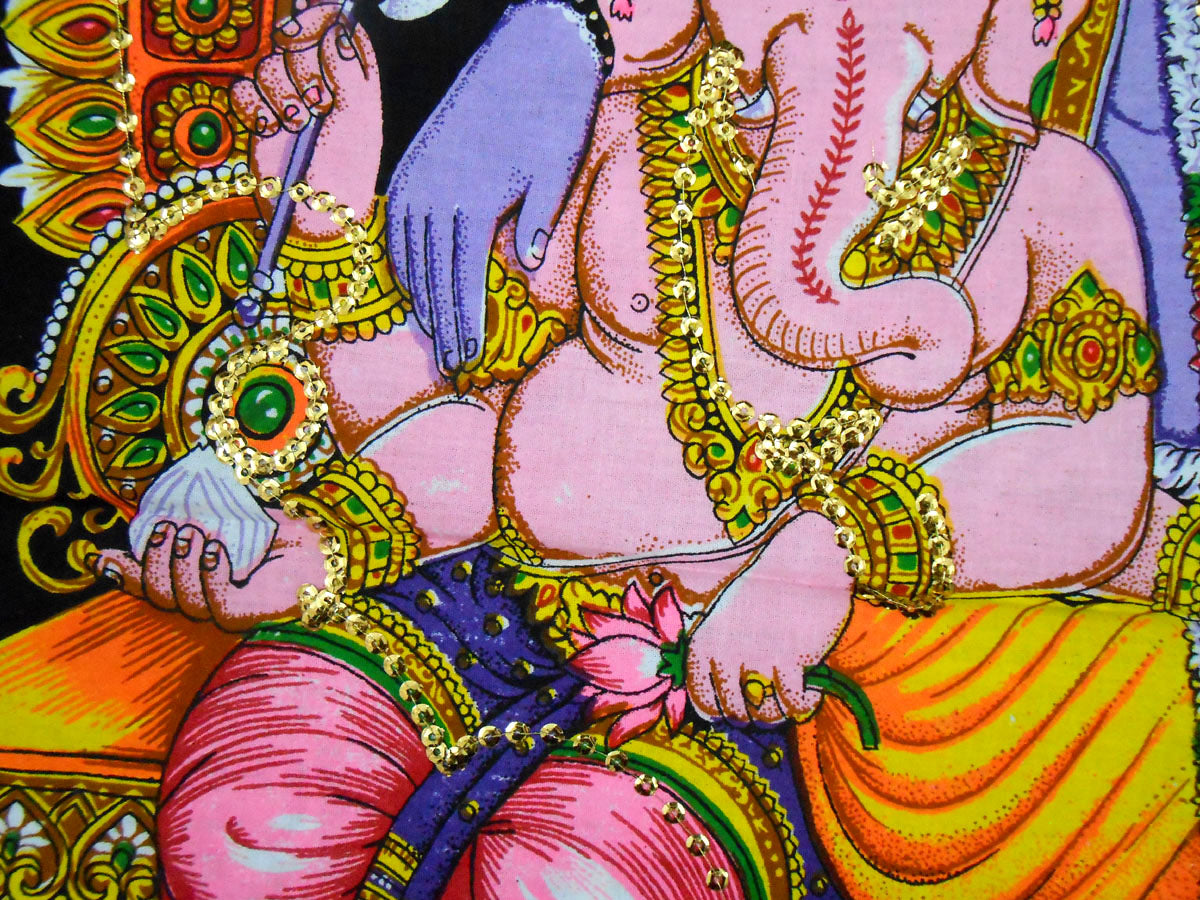 Shiva Family Batik Painting Wall Hanging Handmade Tapestry Cotton Religious God Ganesha 30 x 40"