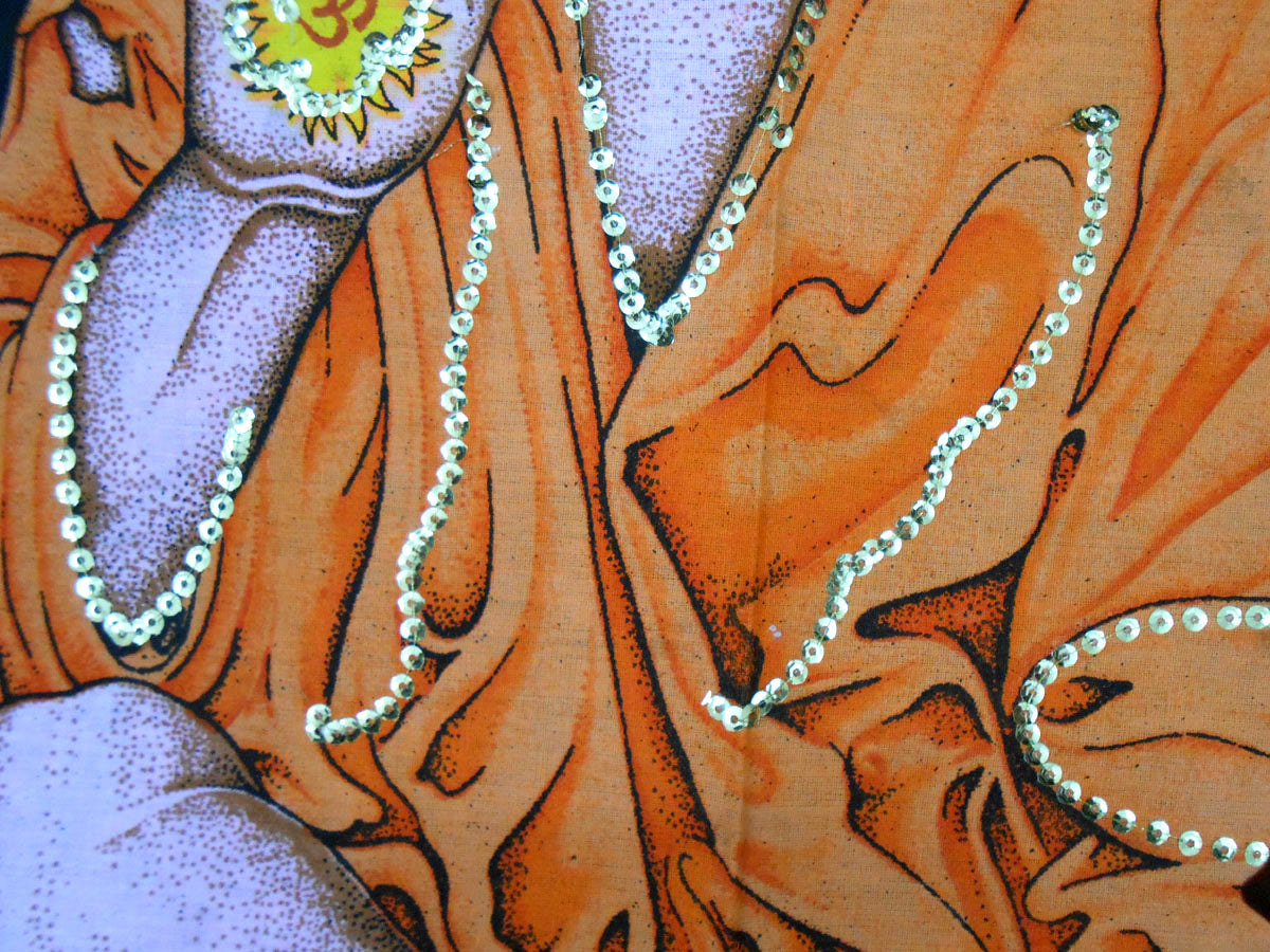 Crafts of India Sai Baba batik sequin Cotton Wall Hanging Painting : Size 43"x 30" Inches