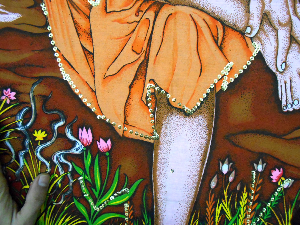 Crafts of India Sai Baba batik sequin Cotton Wall Hanging Painting : Size 43"x 30" Inches