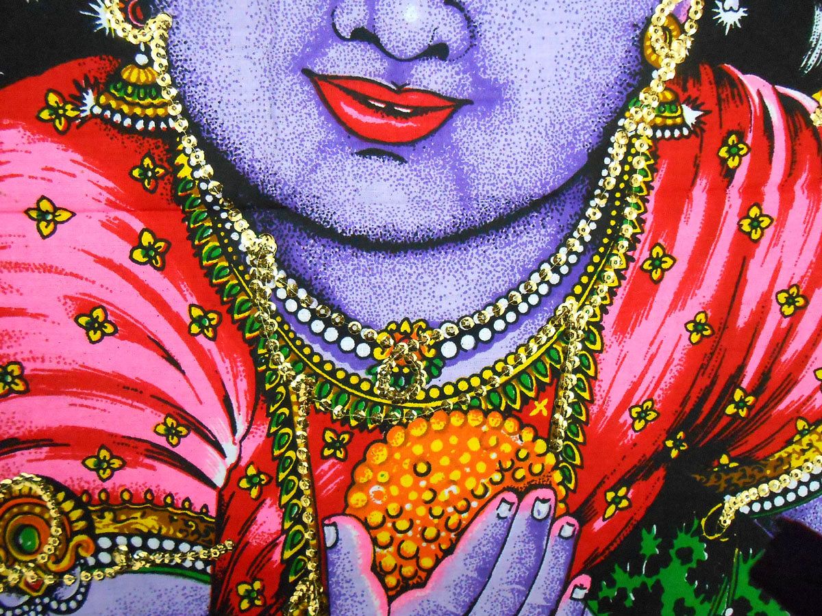 Crafts of India Introducing Bal Krishna Makhan Chor Religious Batik Painting with Sequins - A Divine and Sparkling Artwork: Size 43"x30" Inches