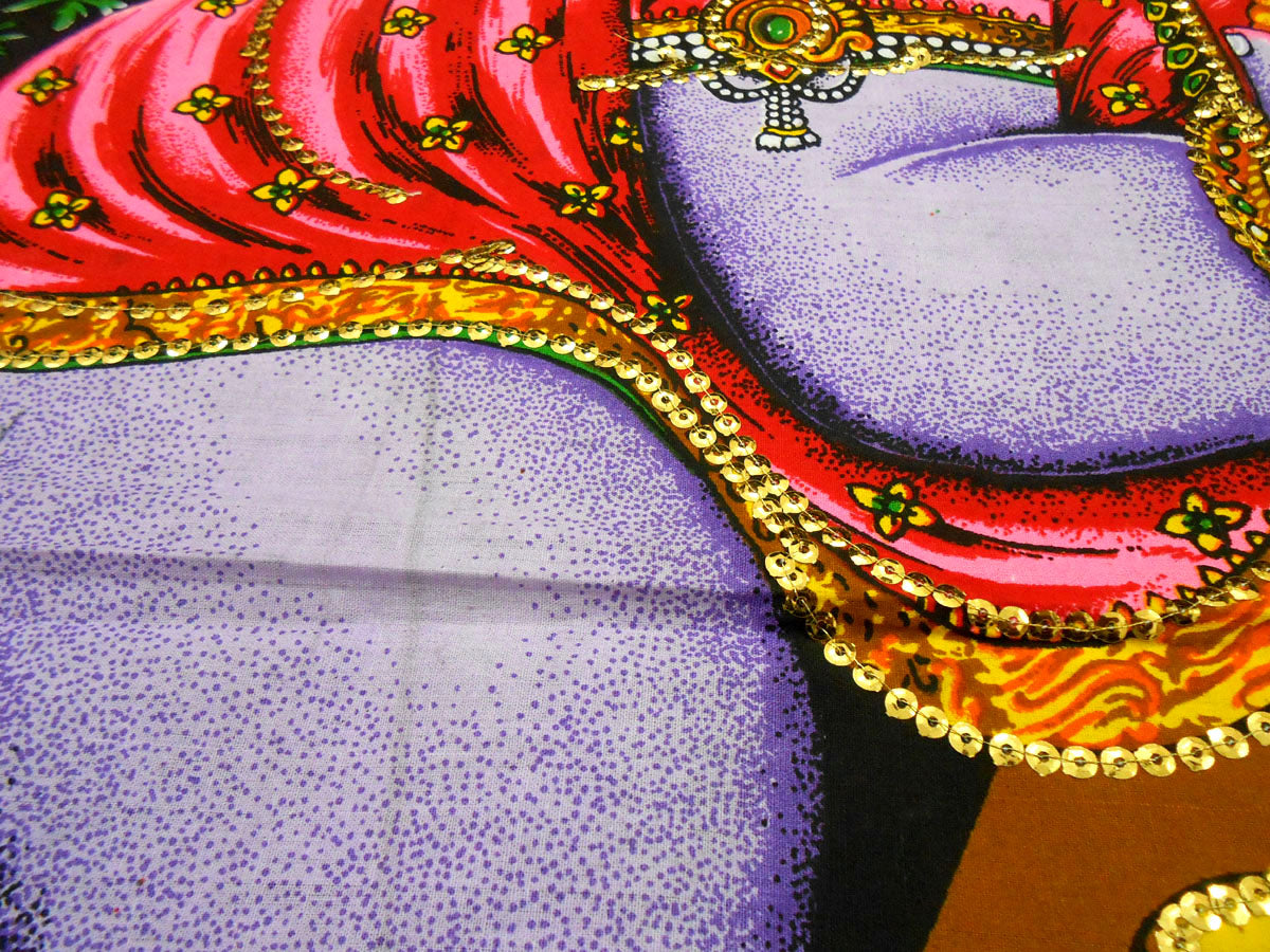 Crafts of India Introducing Bal Krishna Makhan Chor Religious Batik Painting with Sequins - A Divine and Sparkling Artwork: Size 43"x30" Inches