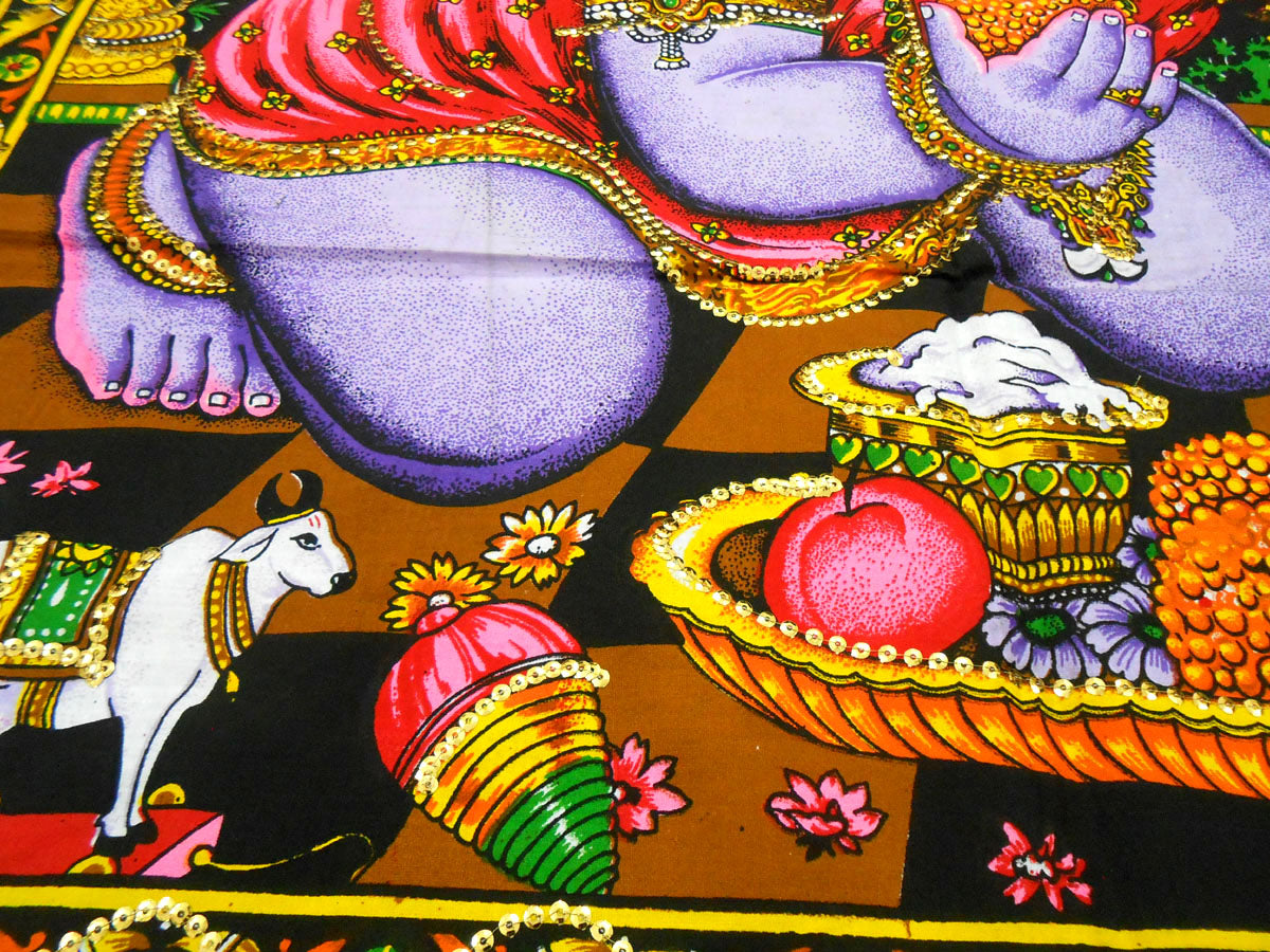 Crafts of India Introducing Bal Krishna Makhan Chor Religious Batik Painting with Sequins - A Divine and Sparkling Artwork: Size 43"x30" Inches