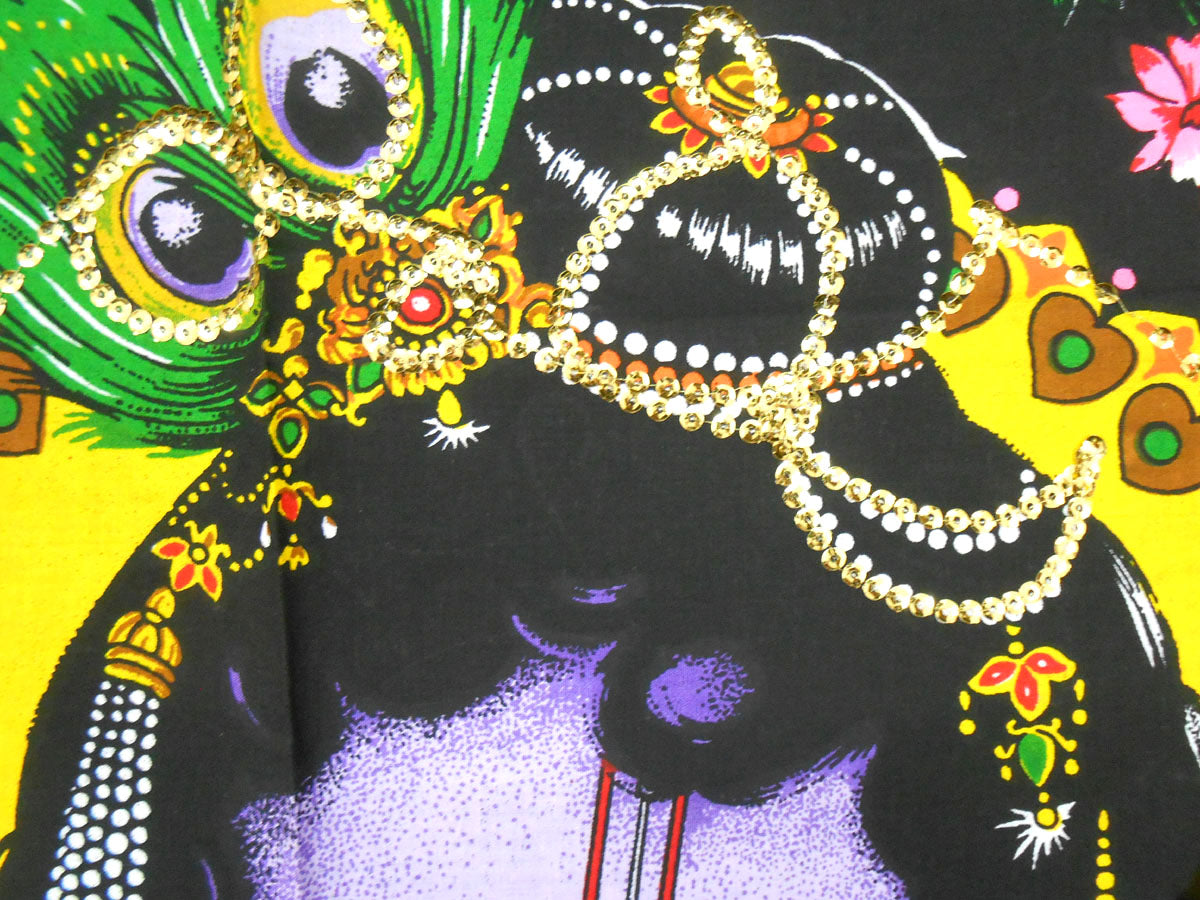 Crafts of India Introducing Bal Krishna Makhan Chor Religious Batik Painting with Sequins - A Divine and Sparkling Artwork: Size 43"x30" Inches