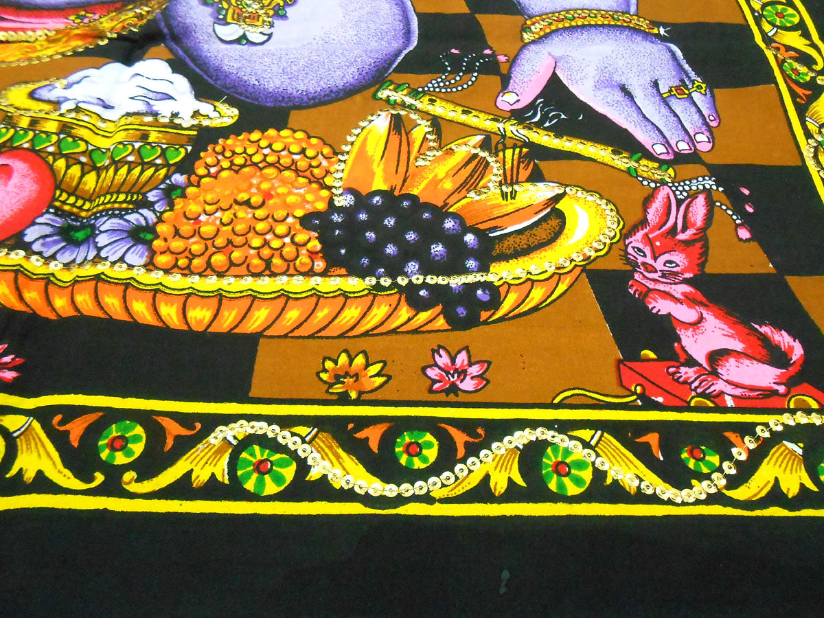Crafts of India Introducing Bal Krishna Makhan Chor Religious Batik Painting with Sequins - A Divine and Sparkling Artwork: Size 43"x30" Inches
