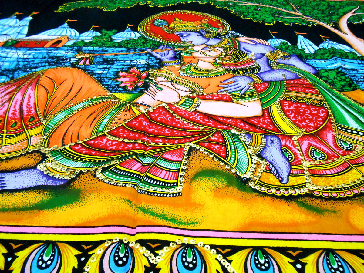 crafts of india best of indian crafts store Divine Lovers Radha Krishna sequin cotton Batik Painting 40" X 30" Inches