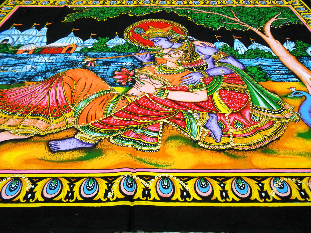crafts of india best of indian crafts store Divine Lovers Radha Krishna sequin cotton Batik Painting 40" X 30" Inches