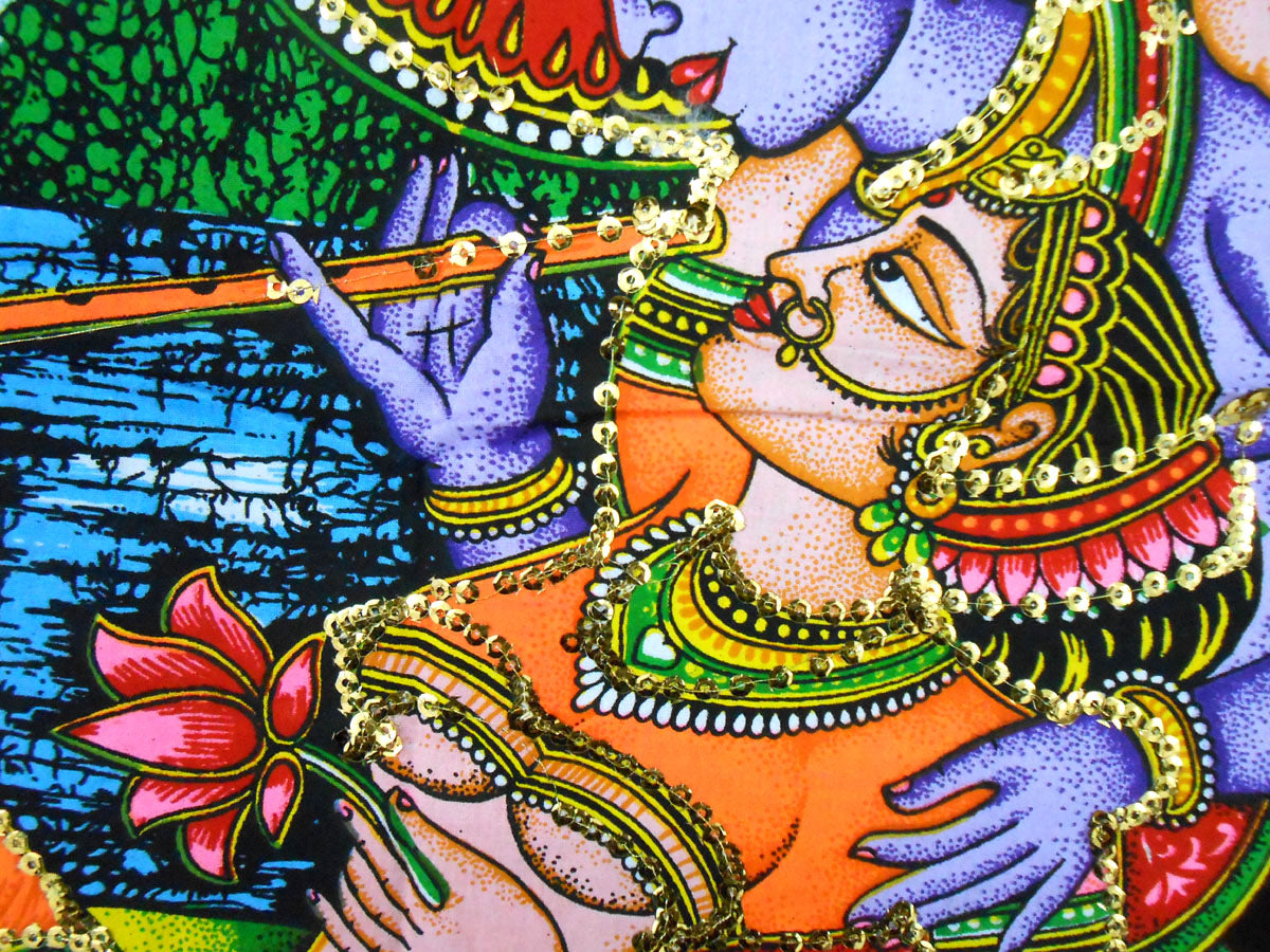 crafts of india best of indian crafts store Divine Lovers Radha Krishna sequin cotton Batik Painting 40" X 30" Inches