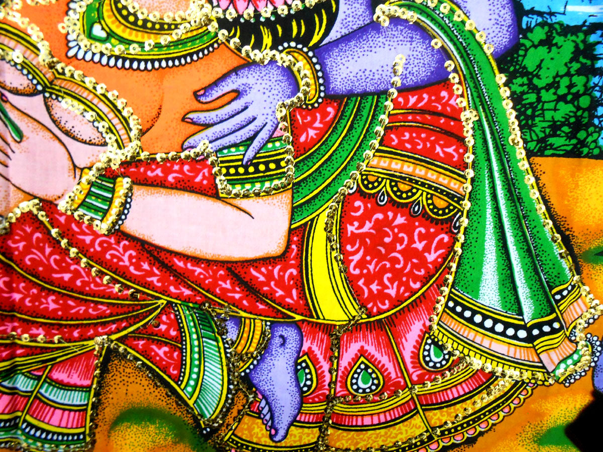 crafts of india best of indian crafts store Divine Lovers Radha Krishna sequin cotton Batik Painting 40" X 30" Inches