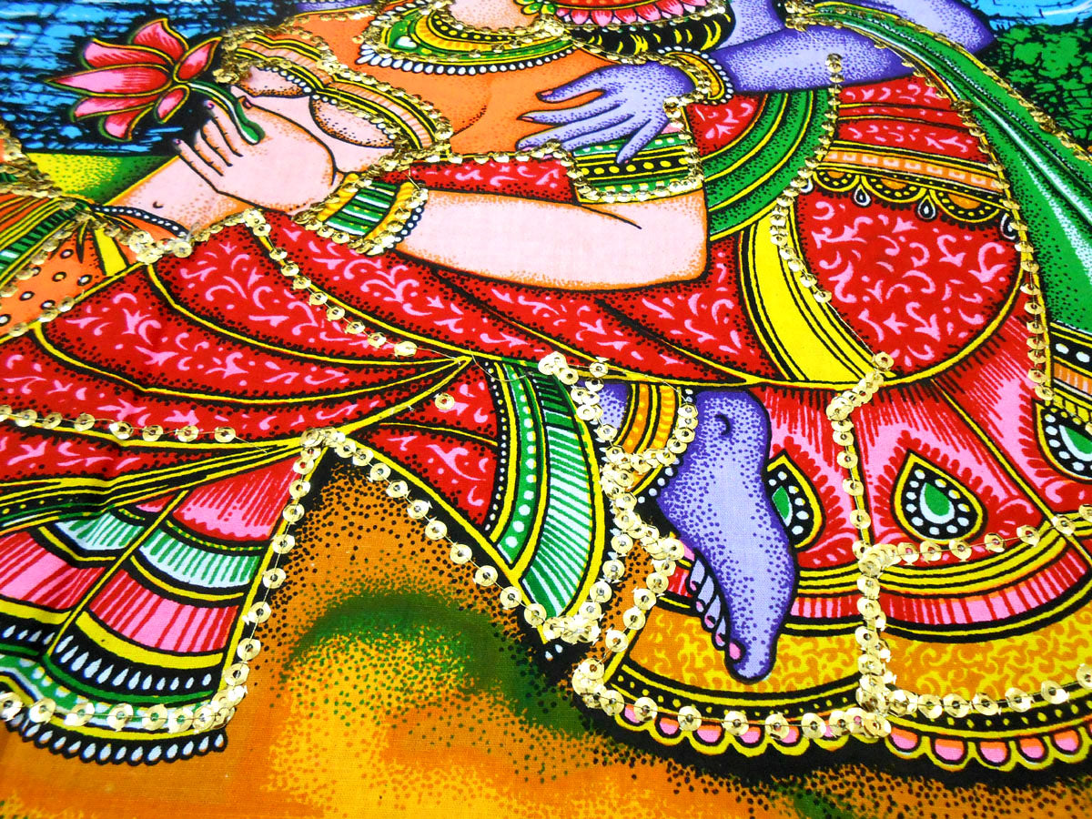 crafts of india best of indian crafts store Divine Lovers Radha Krishna sequin cotton Batik Painting 40" X 30" Inches