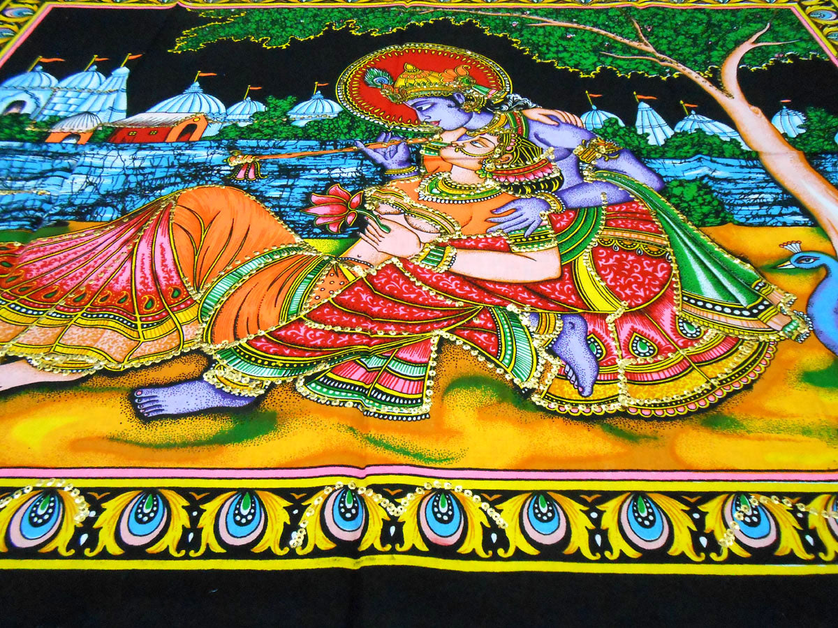 crafts of india best of indian crafts store Divine Lovers Radha Krishna sequin cotton Batik Painting 40" X 30" Inches