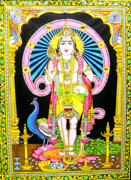 Kartikeya Batik Wall Painting - A Divine and Powerful ArtworkBatik Cotton Wall Painting 40" X 30" Inches
