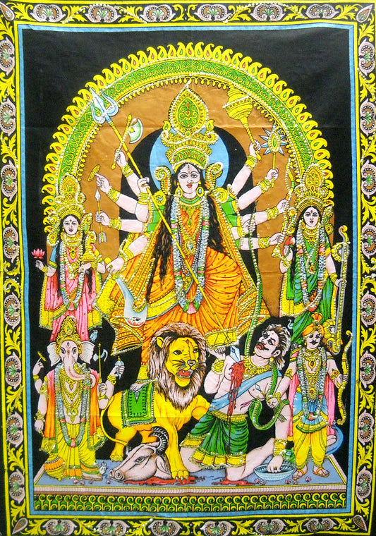 crafts of india best of indian crafts store "Eternal Valor: Goddess Kali's Divine Conquest" cotton Batik Painting 40" X 30" Inches