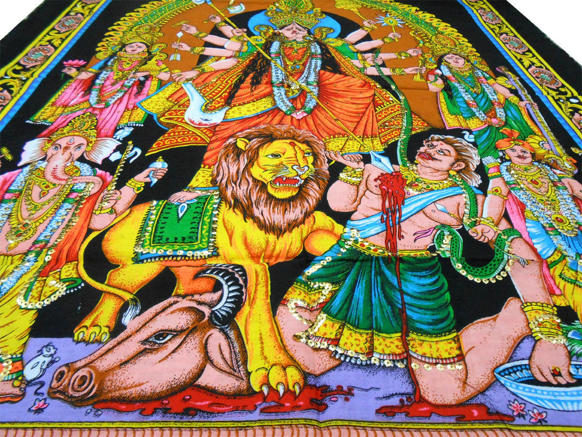 crafts of india best of indian crafts store "Eternal Valor: Goddess Kali's Divine Conquest" cotton Batik Painting 40" X 30" Inches