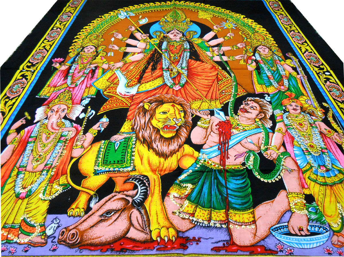 crafts of india best of indian crafts store "Eternal Valor: Goddess Kali's Divine Conquest" cotton Batik Painting 40" X 30" Inches