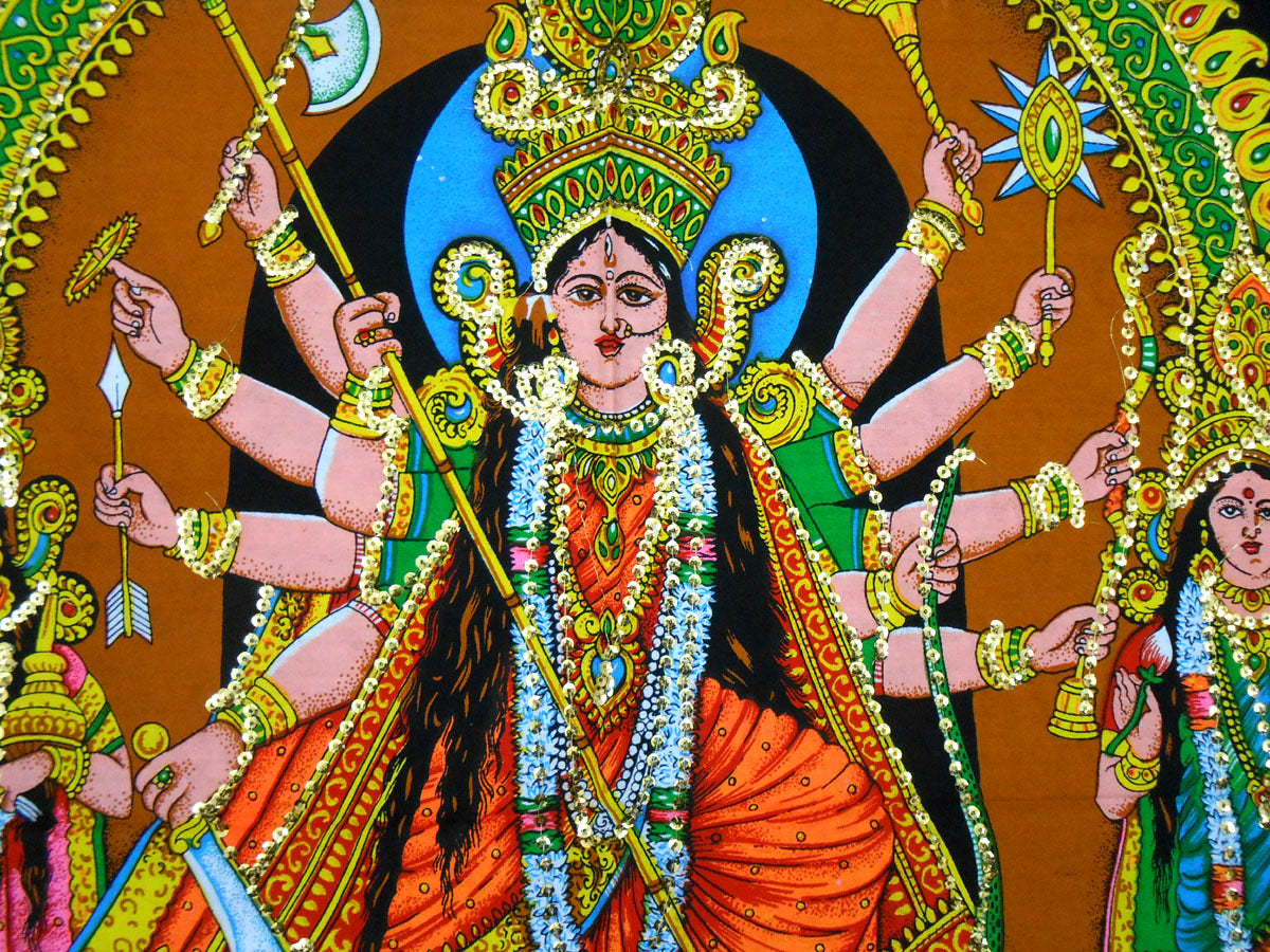crafts of india best of indian crafts store "Eternal Valor: Goddess Kali's Divine Conquest" cotton Batik Painting 40" X 30" Inches