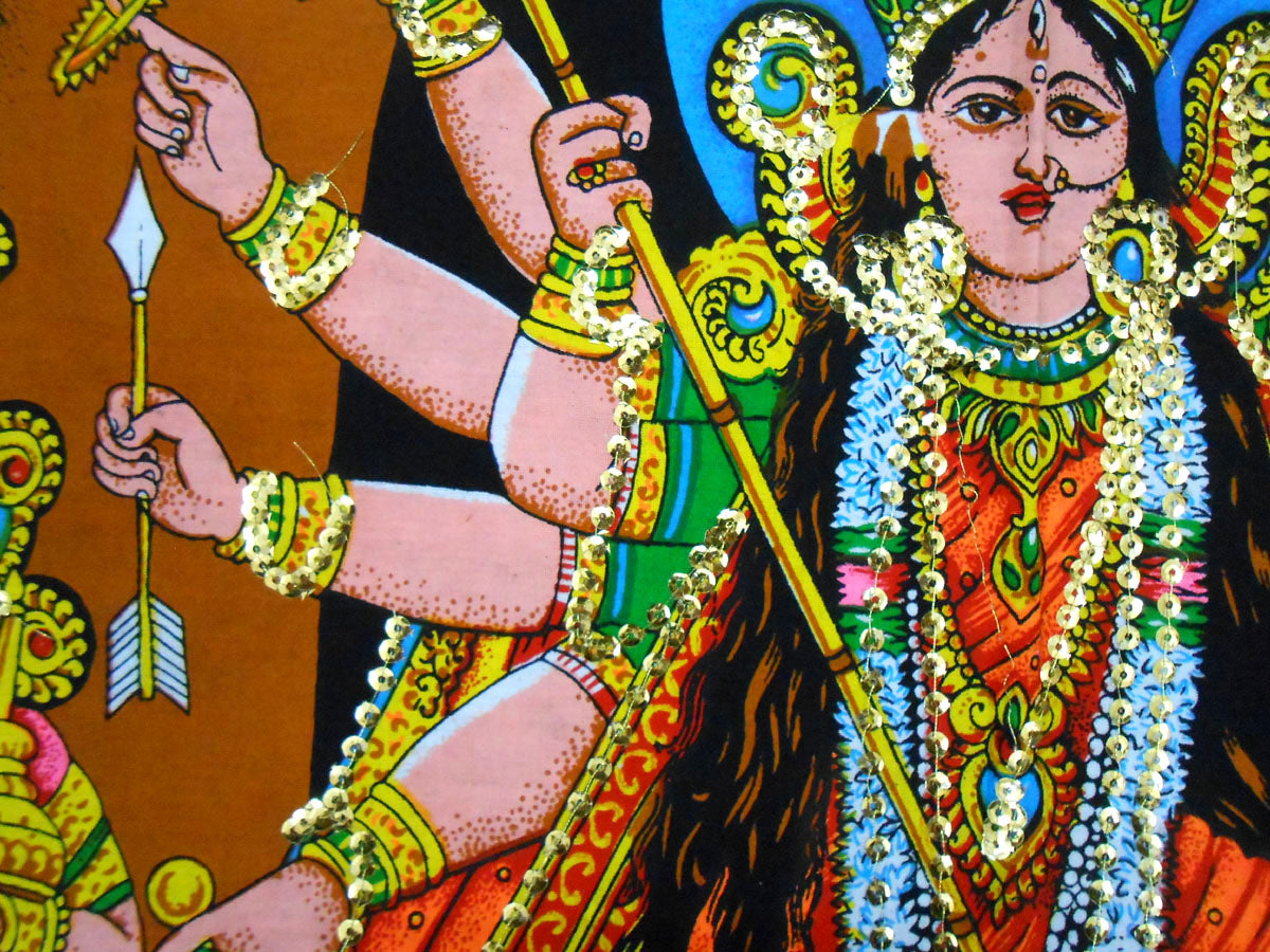 crafts of india best of indian crafts store "Eternal Valor: Goddess Kali's Divine Conquest" cotton Batik Painting 40" X 30" Inches