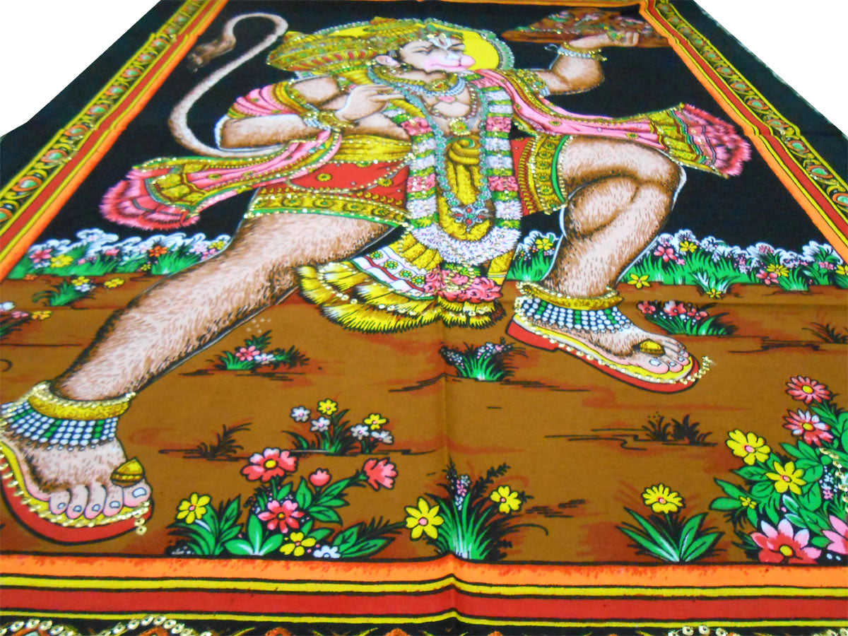 Lord Hanuman Carrying Sanjivani Mountain/Monkey God Hanuman Hindu God Batik Cotton Wall Hanging 40 X 30 "