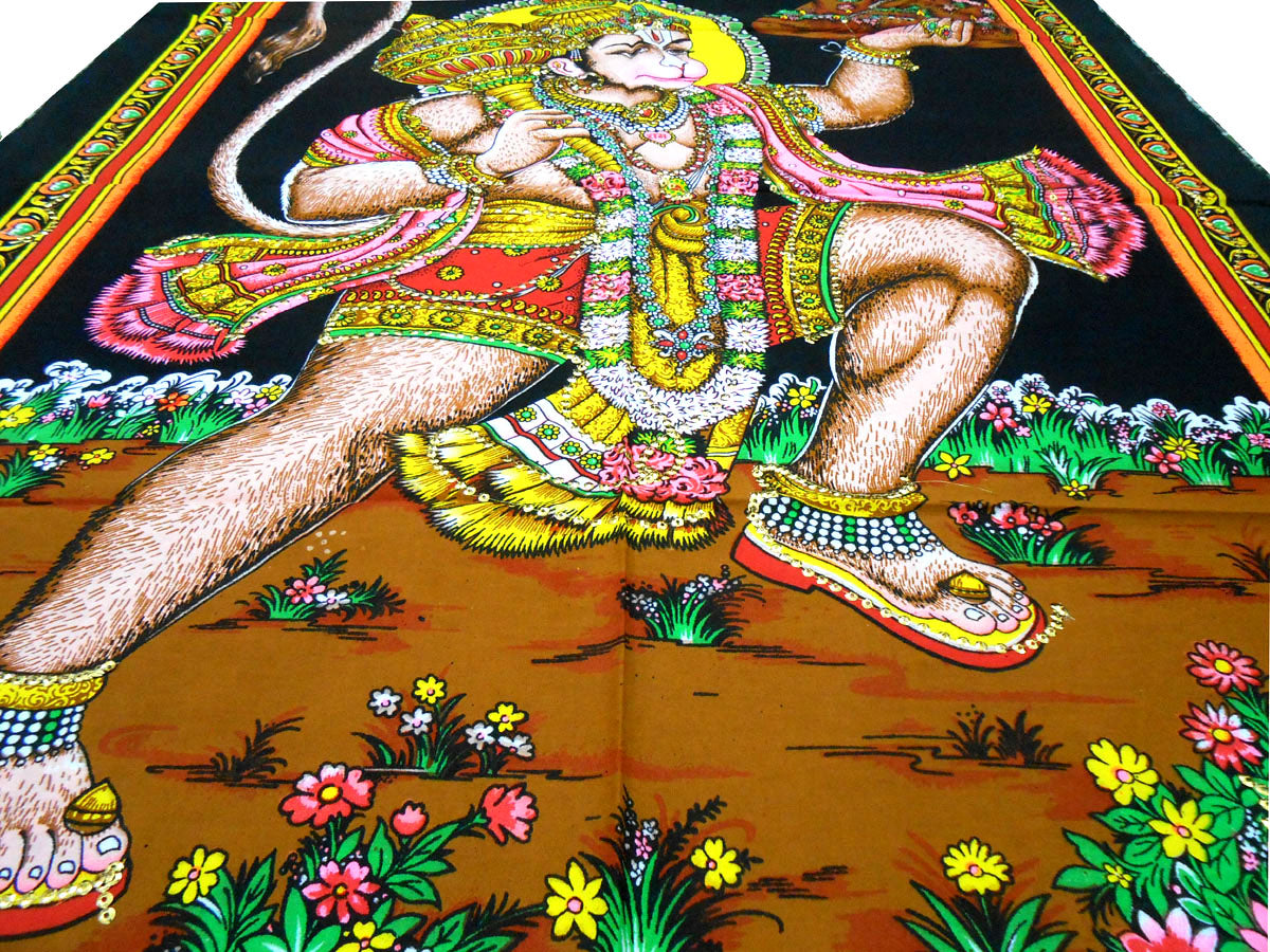 Lord Hanuman Carrying Sanjivani Mountain/Monkey God Hanuman Hindu God Batik Cotton Wall Hanging 40 X 30 "