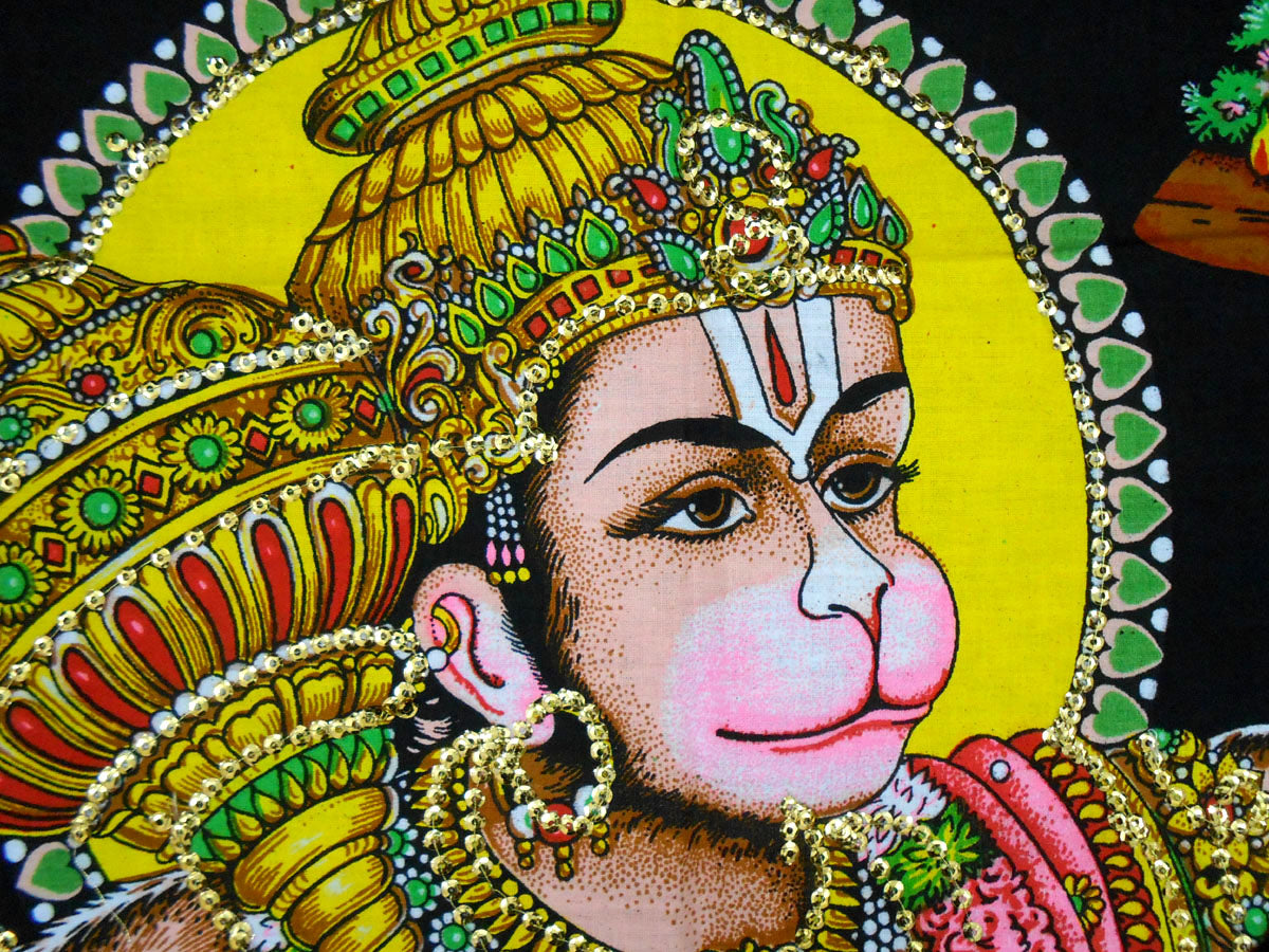 Lord Hanuman Carrying Sanjivani Mountain/Monkey God Hanuman Hindu God Batik Cotton Wall Hanging 40 X 30 "
