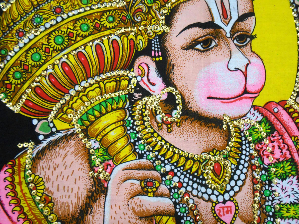 Lord Hanuman Carrying Sanjivani Mountain/Monkey God Hanuman Hindu God Batik Cotton Wall Hanging 40 X 30 "