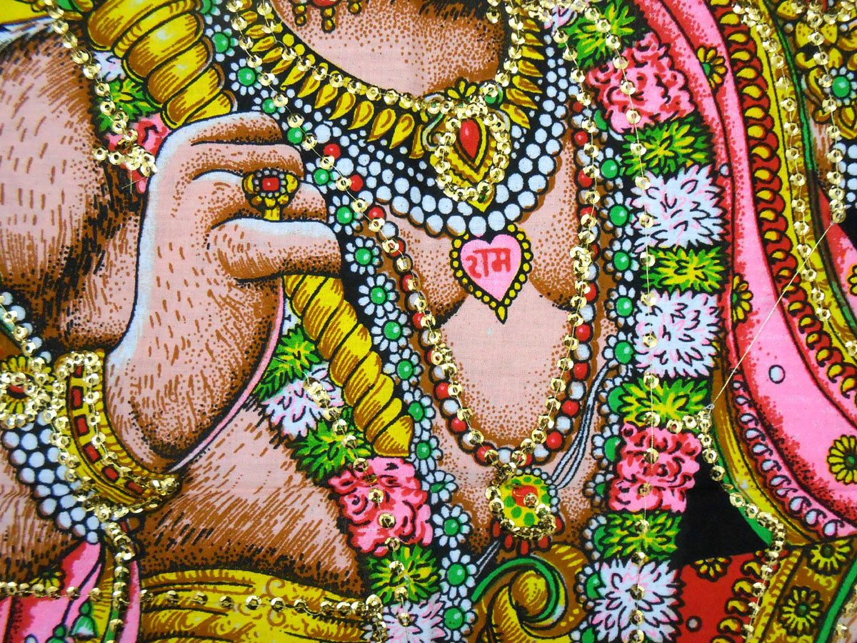 Lord Hanuman Carrying Sanjivani Mountain/Monkey God Hanuman Hindu God Batik Cotton Wall Hanging 40 X 30 "