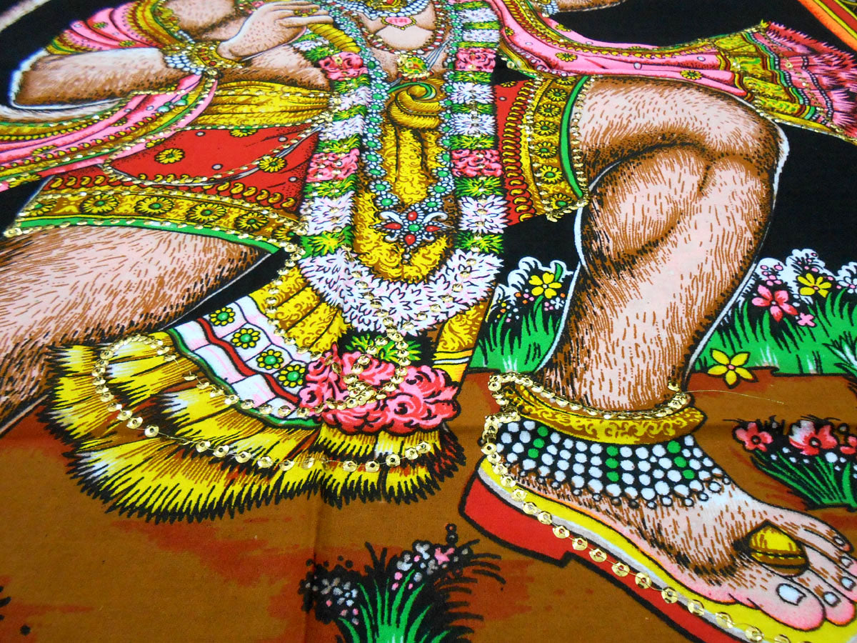 Lord Hanuman Carrying Sanjivani Mountain/Monkey God Hanuman Hindu God Batik Cotton Wall Hanging 40 X 30 "