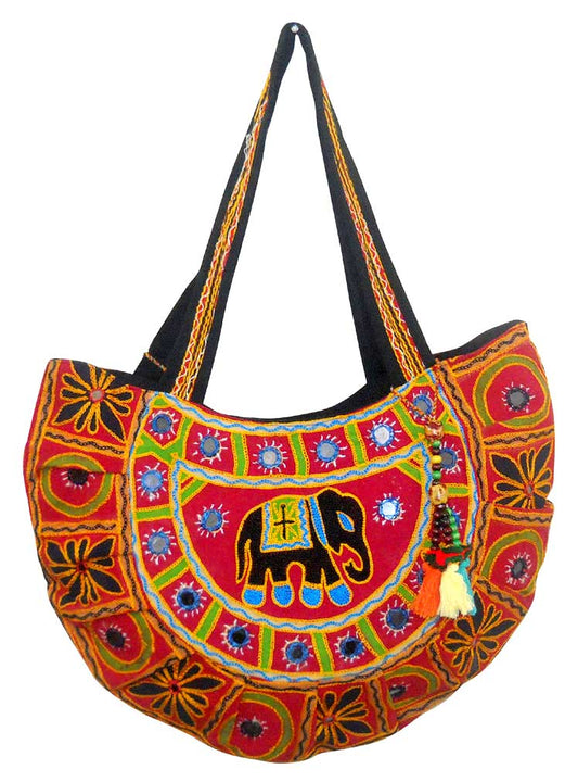Indian Multi Colored Elephant Design Hand Embroidered Banjara Shoulder Bag