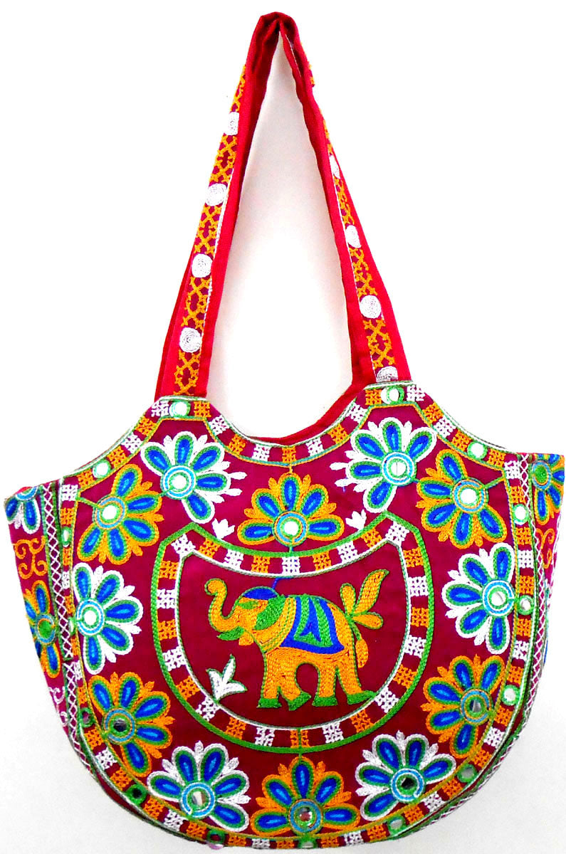 Crafts of India Handcrafted Ethnic Embroidered Rajasthani Boho Elephant Shoulder Bag For Wome