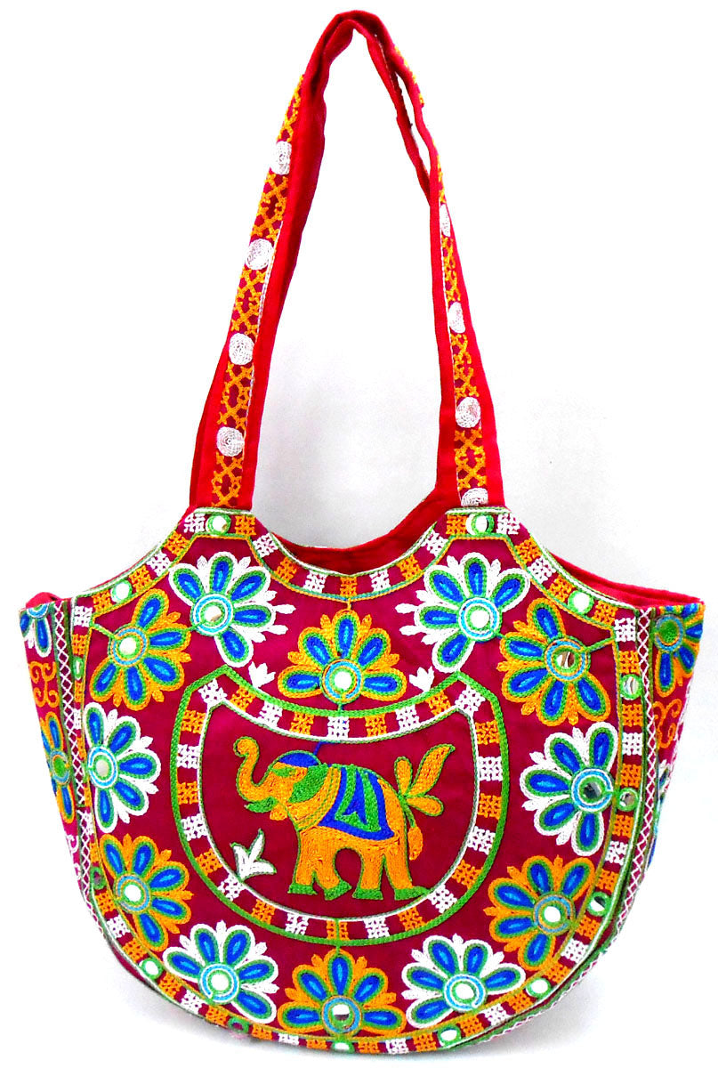 Crafts of India Handcrafted Ethnic Embroidered Rajasthani Boho Elephant Shoulder Bag For Wome