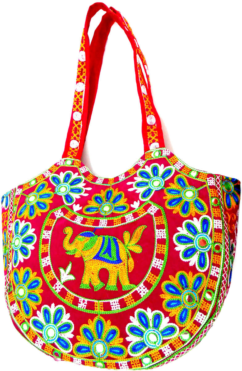 Crafts of India Handcrafted Ethnic Embroidered Rajasthani Boho Elephant Shoulder Bag For Wome