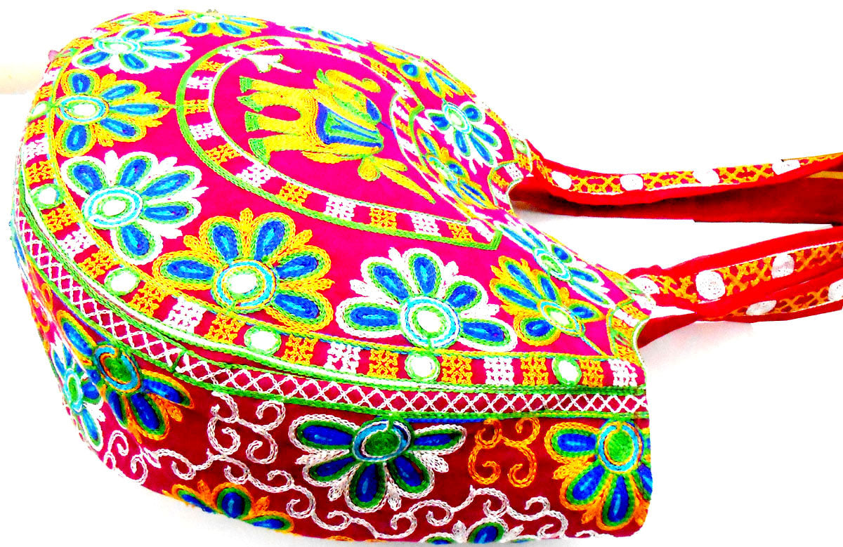 Crafts of India Handcrafted Ethnic Embroidered Rajasthani Boho Elephant Shoulder Bag For Wome