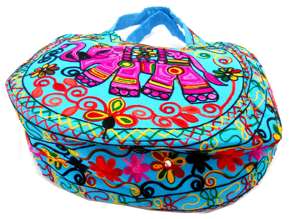 Crafts of India Handcrafted Ethnic Embroidered Rajasthani Boho Elephant Shoulder Blue Bag For Women