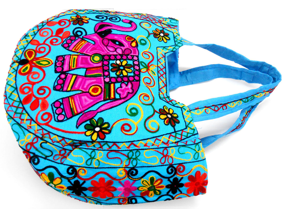 Crafts of India Handcrafted Ethnic Embroidered Rajasthani Boho Elephant Shoulder Blue Bag For Women