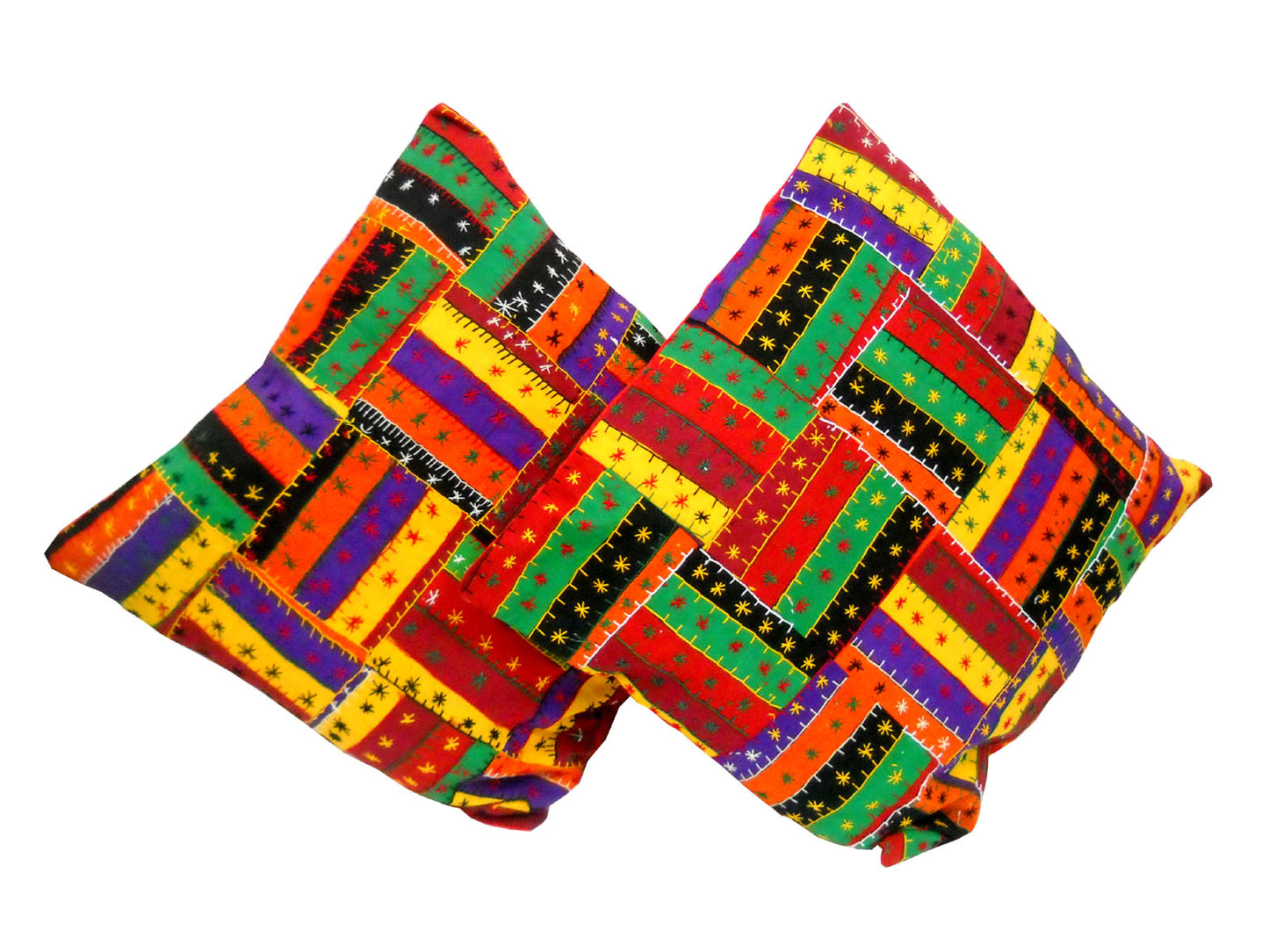 Crafts of India - Ethnic Multi Color Hand Embroidered Patch Work Cotton Cushion Cover Set of Five