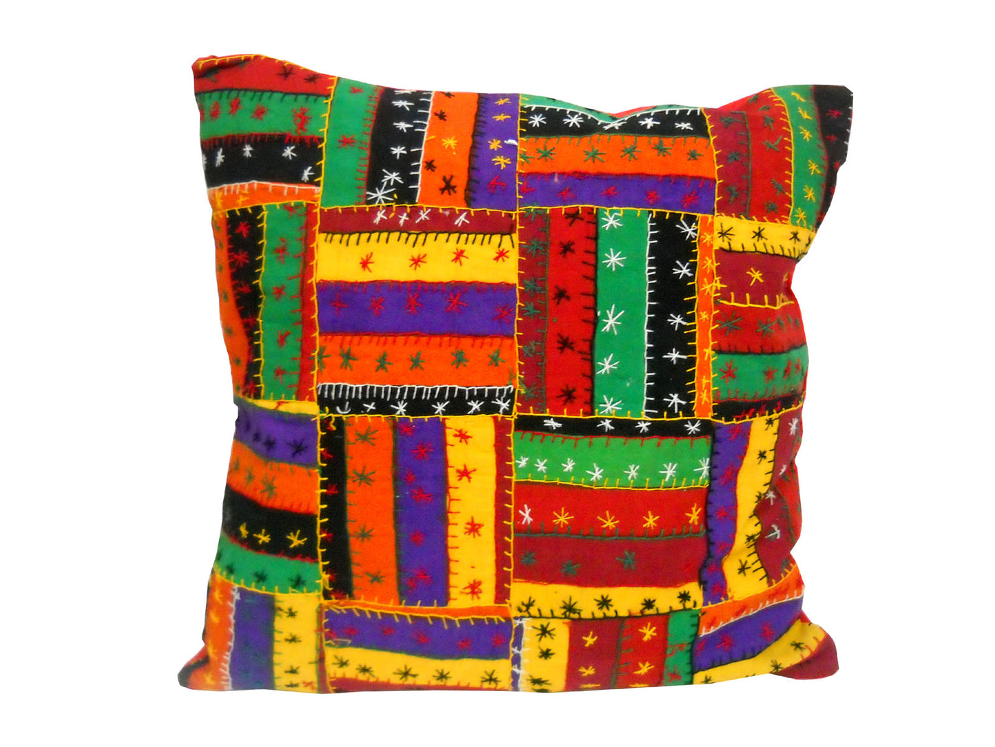 Crafts of India - Ethnic Multi Color Hand Embroidered Patch Work Cotton Cushion Cover Set of Five