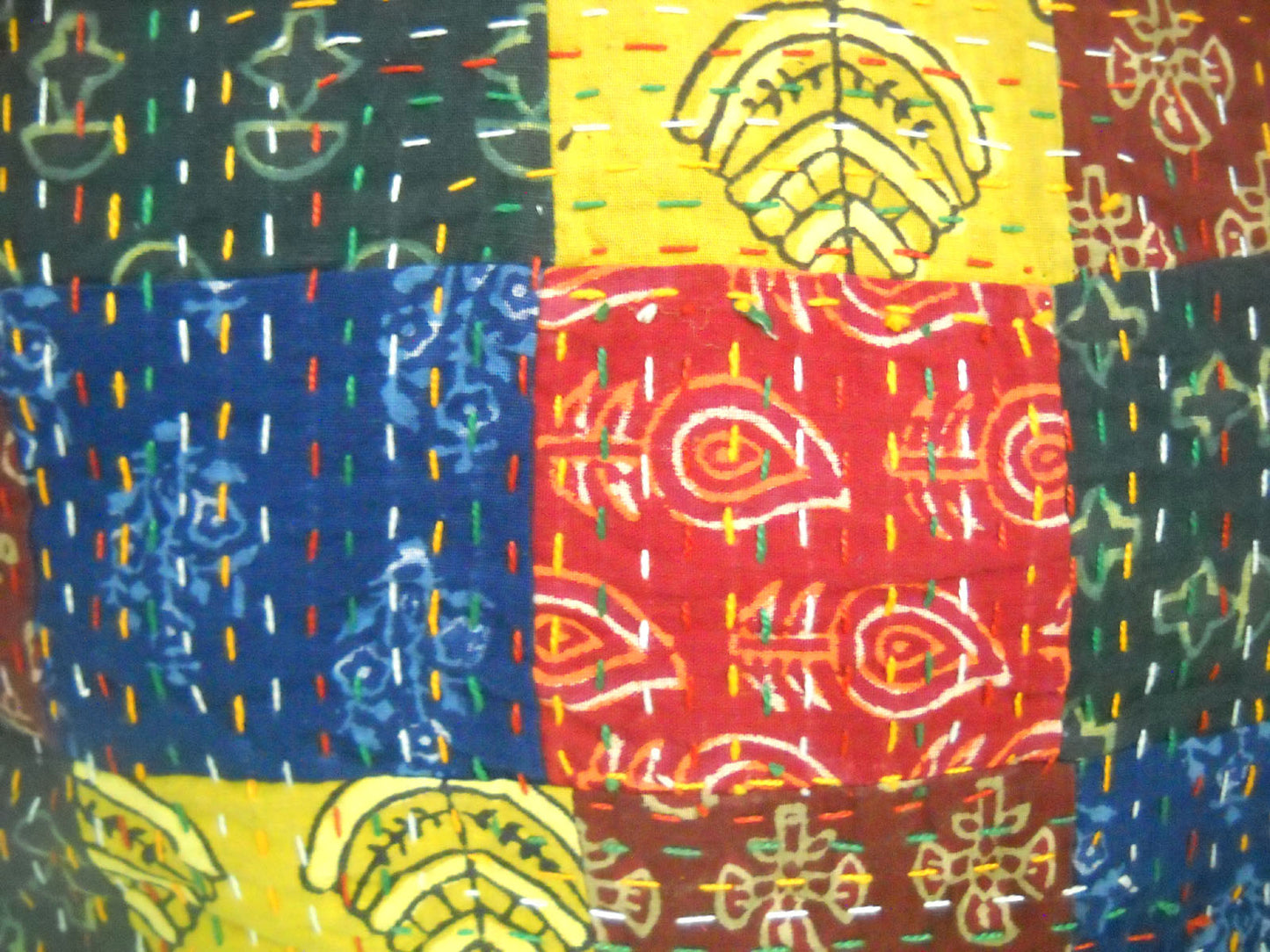 Multi Color Ethnic Designer Hand Embroidered Katha Work Cotton Cushion Cover