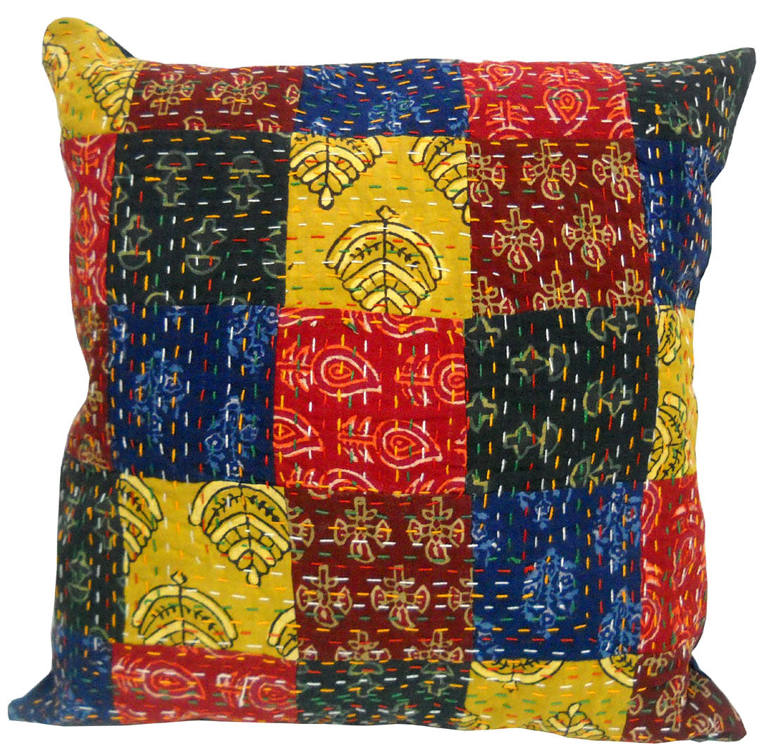 Multi Color Ethnic Designer Hand Embroidered Katha Work Cotton Cushion Cover